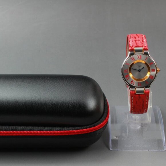 Ladies Cartier Blood Red Leather Strap Watch main image 10